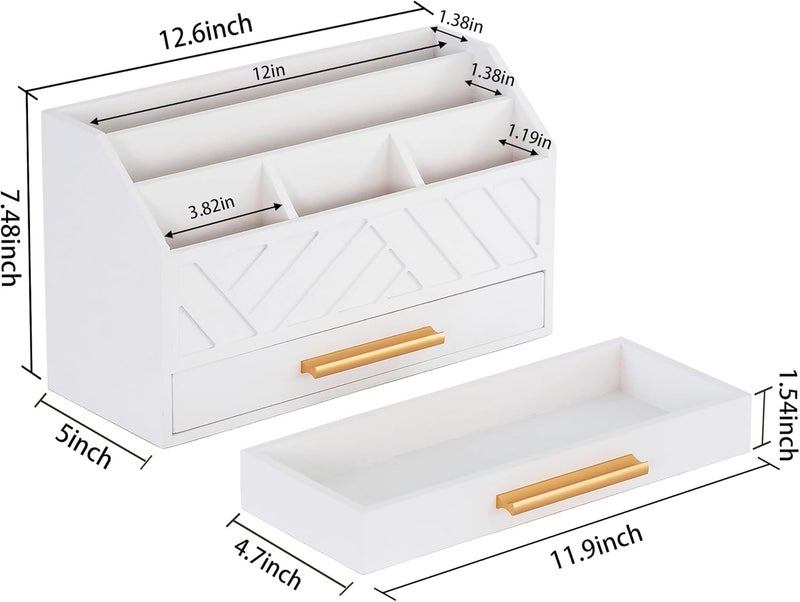 dreampossible white Wood Desk Organizer and Accessories with Drawer, Bill Mail Organizer and File Mail Holder for Office Supplies, Modern Desk Accessories & Workspace Organizers for Desk Organization - Image 3